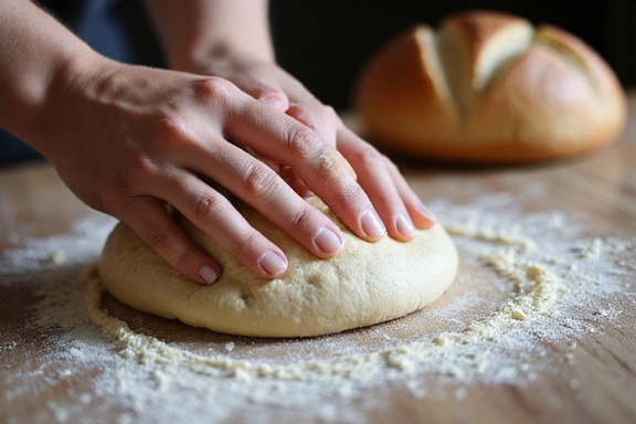 Immagine di mani che preparano il pane fatto in casa