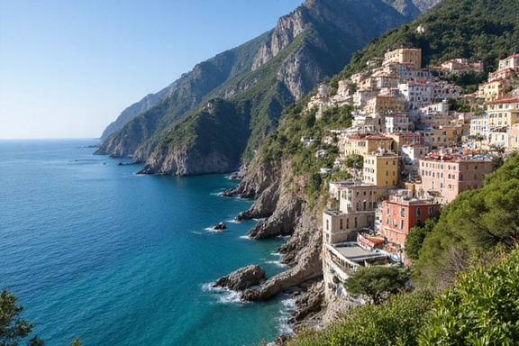 Costiera Amalfitana con case colorate a picco sul mare