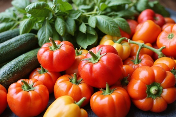 Varietà di verdure fresche e colorate su un tavolo di mercato