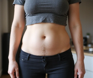 Foto anonima di una persona prima di un percorso nutrizionale, focus sull'addome